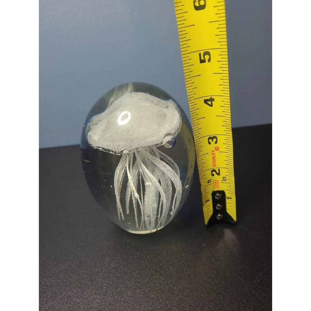 Jellyfish Paperweight, White, Glow In The Dark, With Blue Background, 4.5